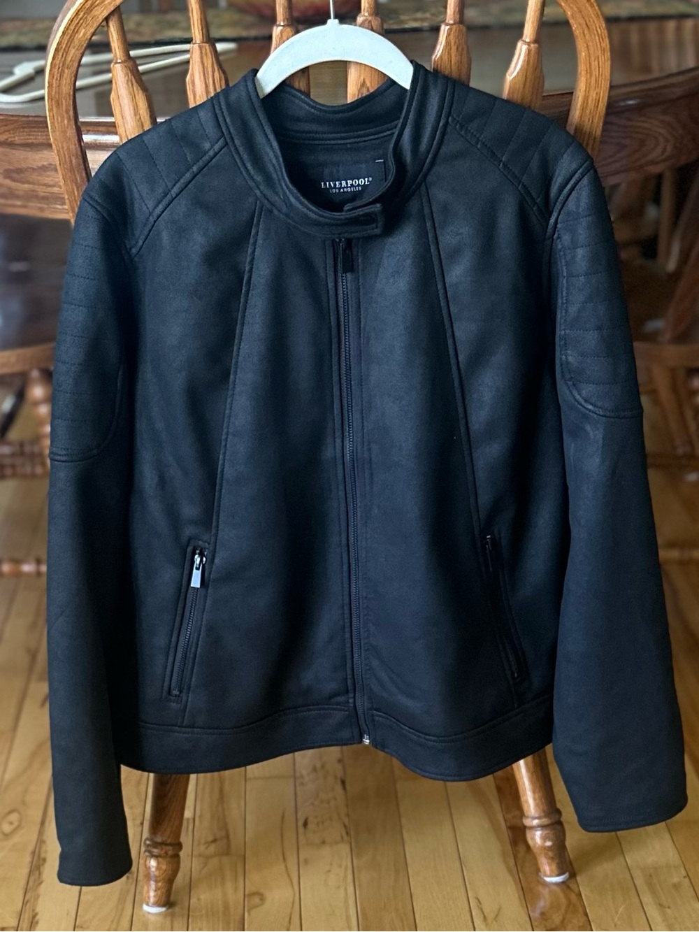 Liverpool Black Faux Leather women’s dress Jacket with Quilted Shoulders